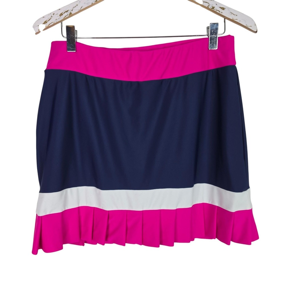 TZU TZU Skort Womens Large Blue Pink Colorblock Golf Lined Pleated Stretch